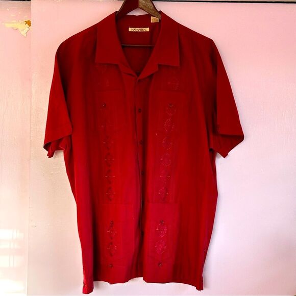 Havanera Short Sleeve Button-Up Shirt, Sz 2XL Red - Picture 1 of 8